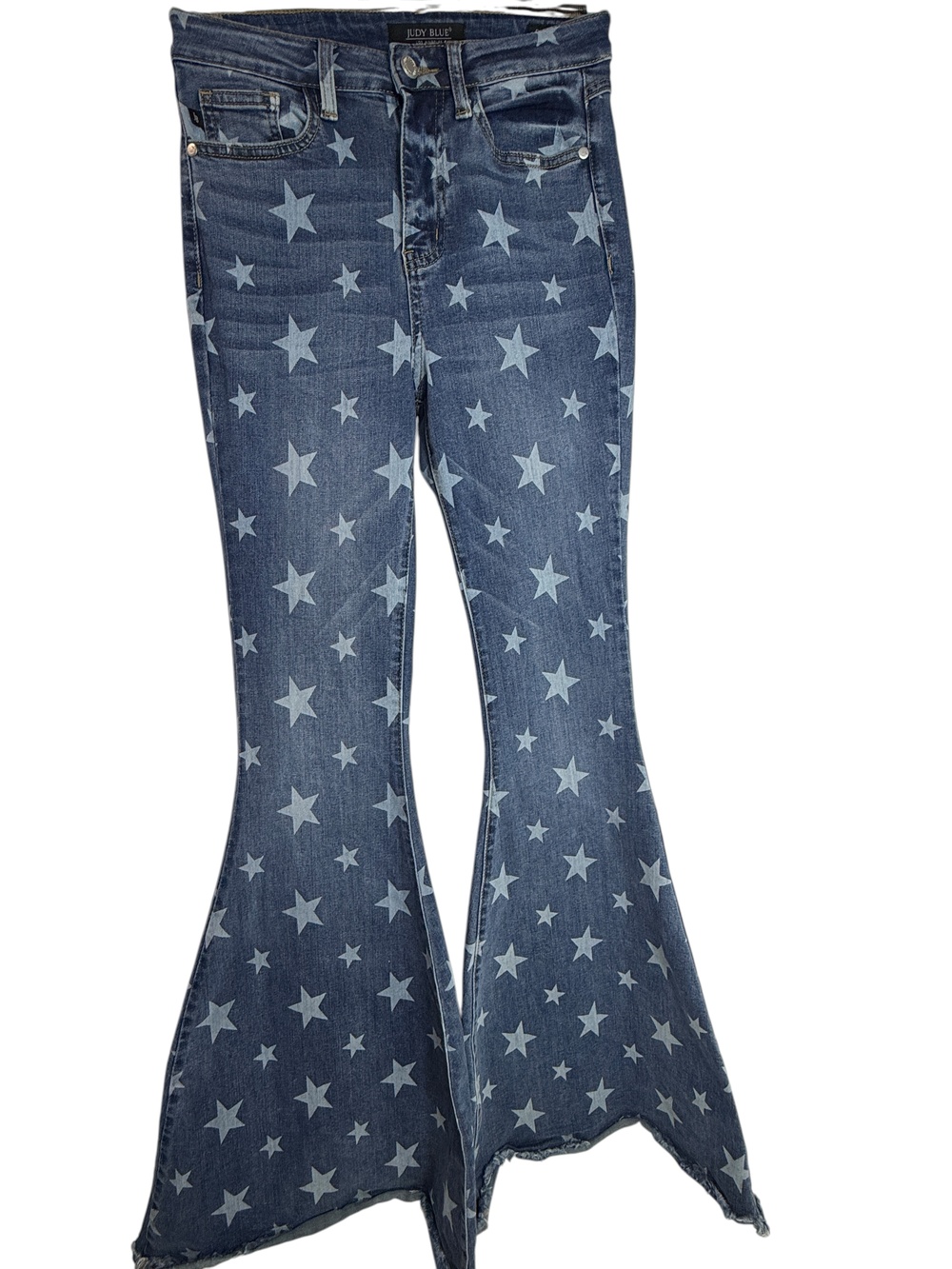 Judy Blue Super Flare Jeans Juniors 25 Blue High Rise Star Print Stretch Denim